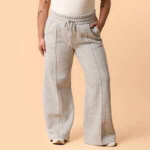 Cozy Wide-Leg Drawstring Sweatpants - Light Gray